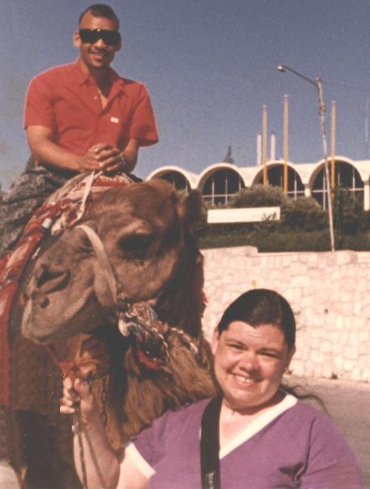 Rey rides a camel in Israel